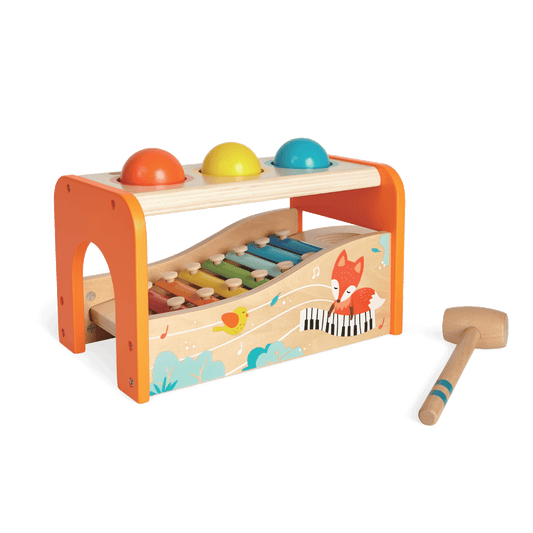 Wooden Xylophone & Hammer Bench with Balls - Kindeco