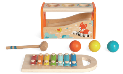 Wooden Xylophone & Hammer Bench with Balls - Kindeco